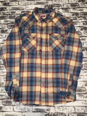 Wrangler Mens Comfort Flex Soft Long Sleeve Button Up Blue/Red/Tan Size  XL